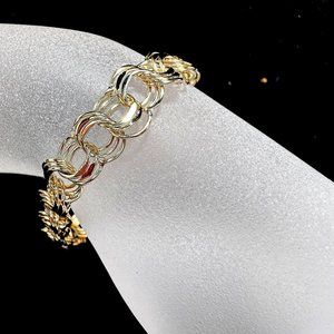 14K yellow gold patent Triple Link charm bracelet starter 7 1/4" x 8.7mm 10.6gm